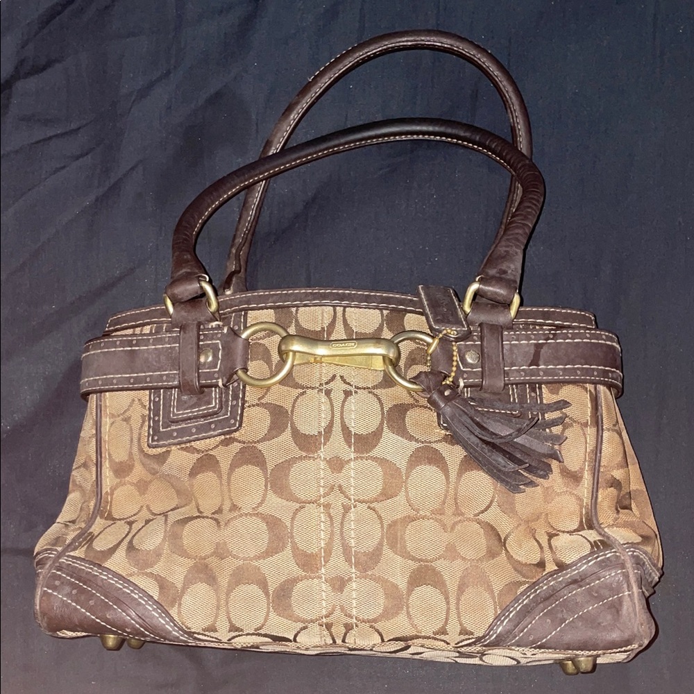 Coach Signature Brown Leather Hampton Handbag